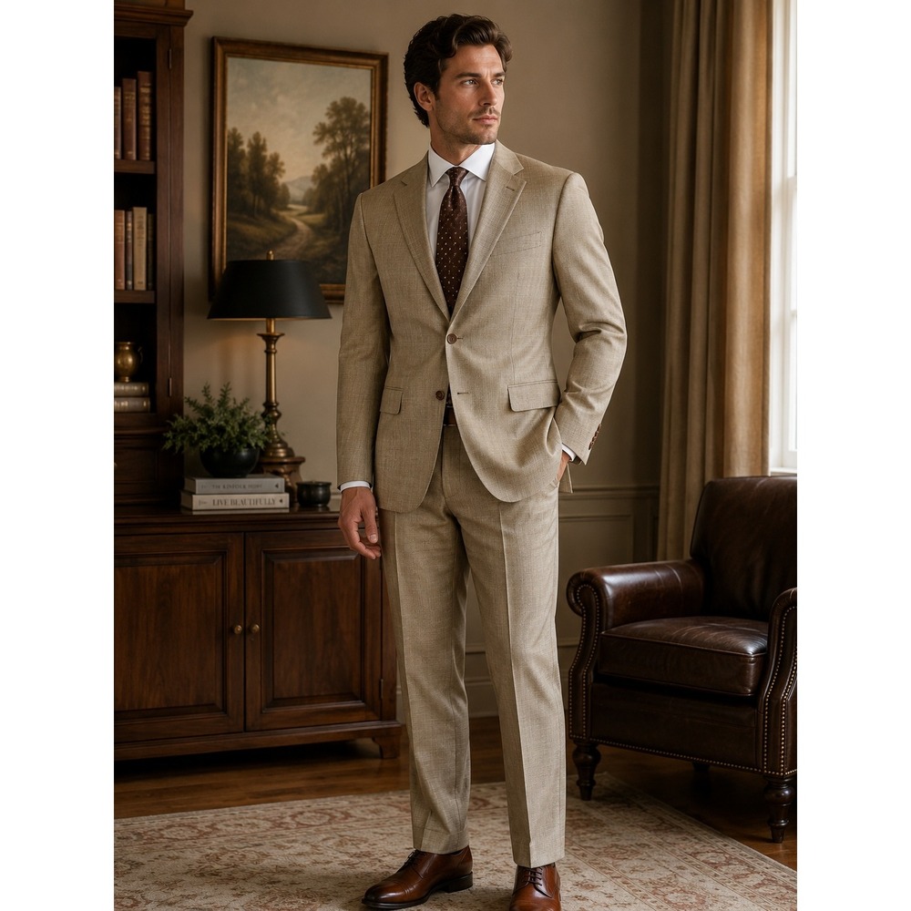 Ralph Lauren 2 Pc Glen Plaid Windowpane Suit Tan Wool Men 41R